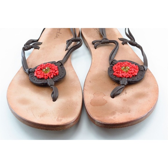 Boden T-Strap‎ Sandals Brown Leather Women Shoes Size 40 Medium - Picture 2 of 6